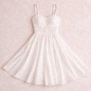 Timeless London White Eyelet Cotton Midi Dress SZ 8 Sleeveless Fit & Flare Bride